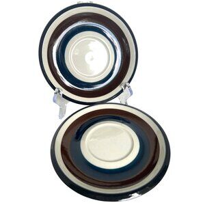 Set of 2 Arabia Finland Kaira 61 Saucer Plates 6" Brown Blue Stripes Vtg Ceramic